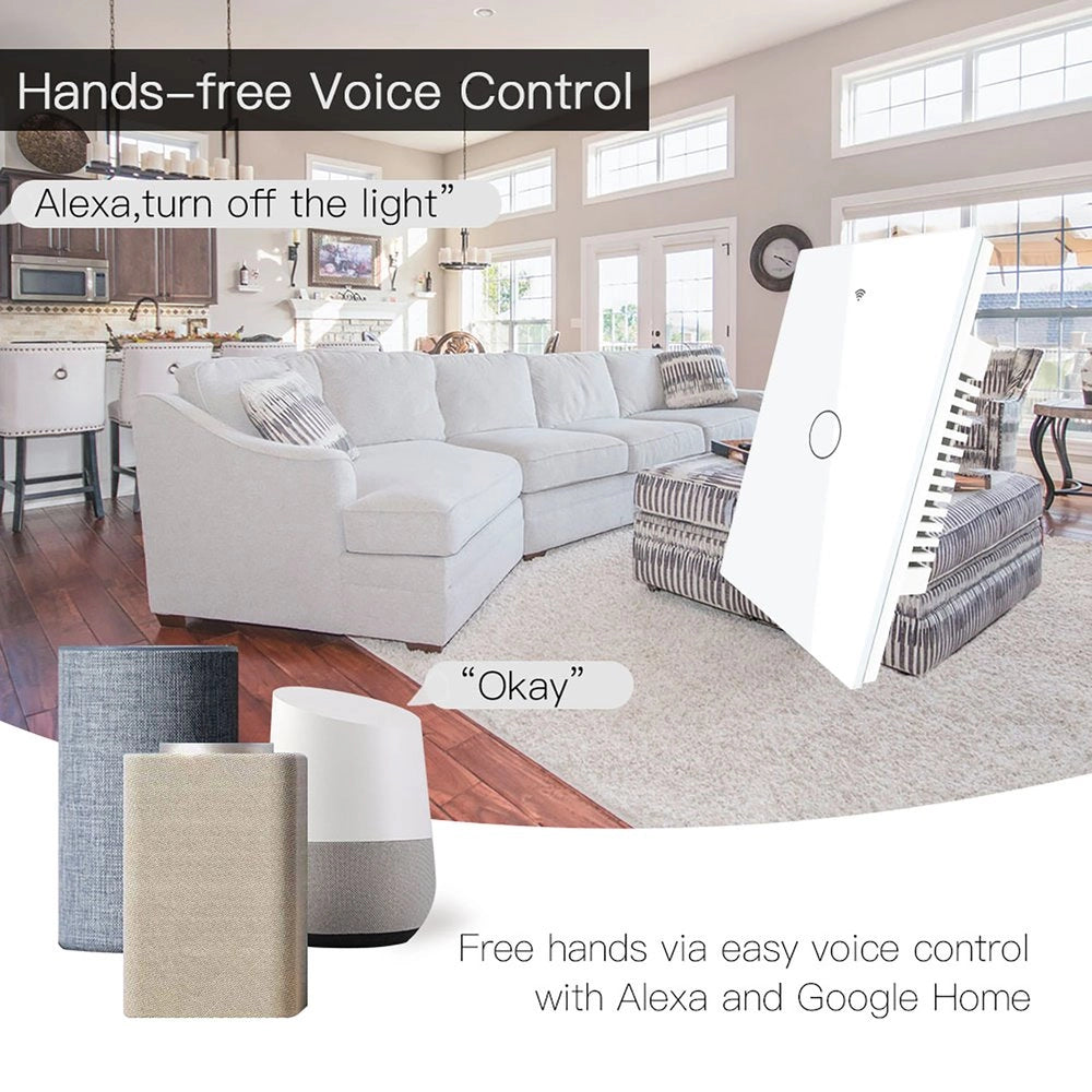 Interruttore Da Parete Touch 1 Tasto, WIFI 2.4G Matter, TUYA, Smart Life,Apple Home, Google Home, Alexa, SmartThings, 10A, AC 90-250V, 50/60HZ, 120X72X38mm, IP20, Bianco