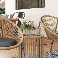 Set da Giardino 3 Pezzi in Rattan e Acciaio con 2 Sedie con Cuscini e Tavolino da Caffè a Cilindro, Multicolore