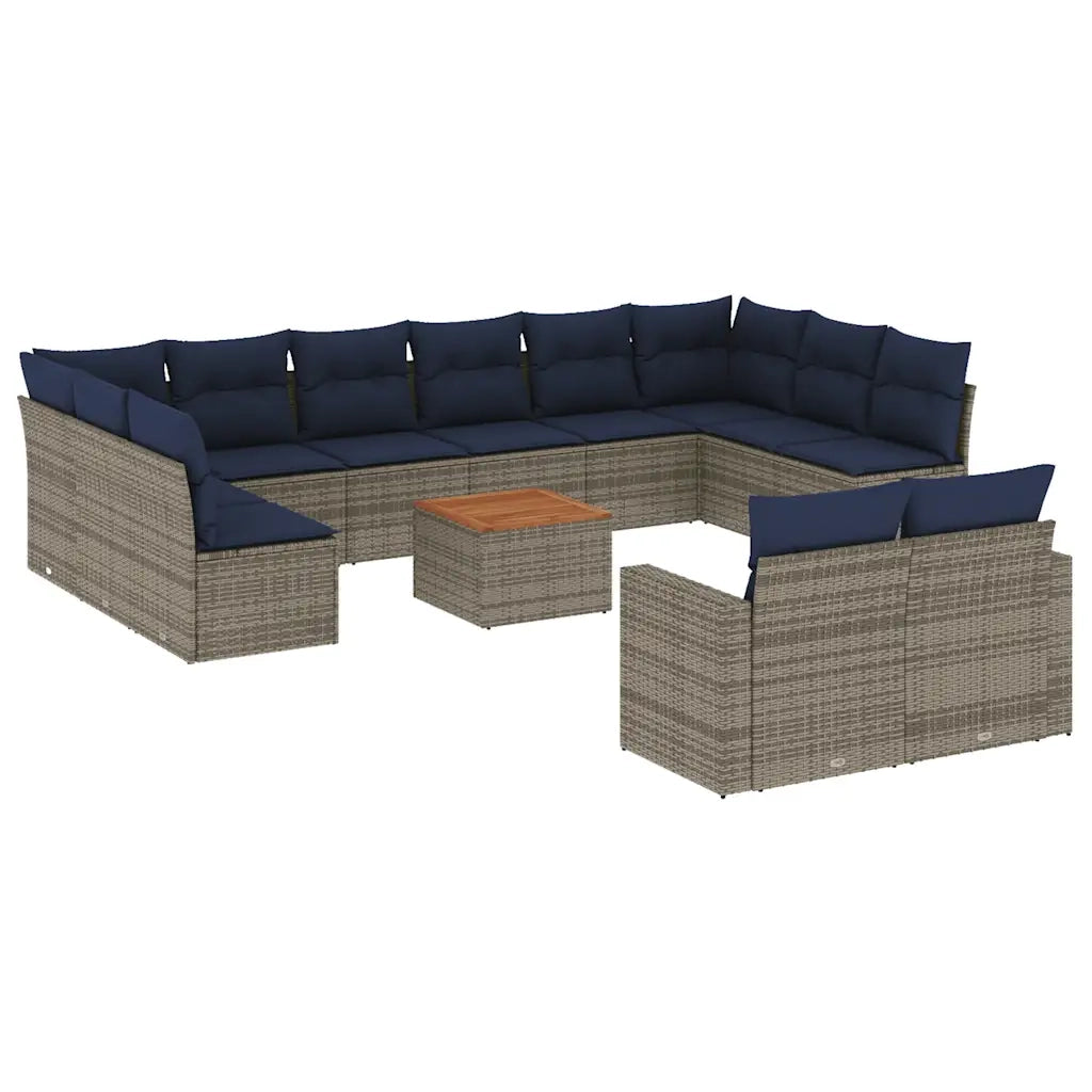 Set Divani da Giardino 13 pz con Cuscini Grigio in Polyrattan