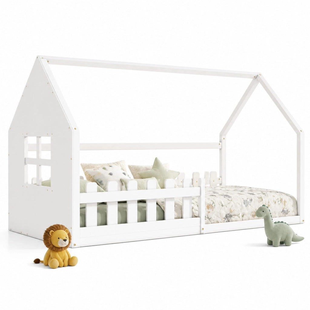 Letto per bambini a forma di casetta 90 x 200 cm, bianco