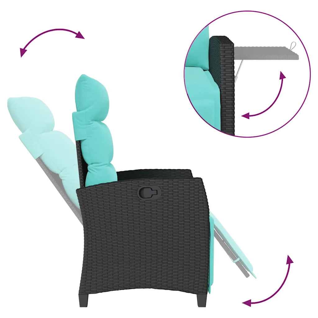 Sedia Reclinabile da Giardino | Sedie da Esterno con Tavolino Nera Polyrattan