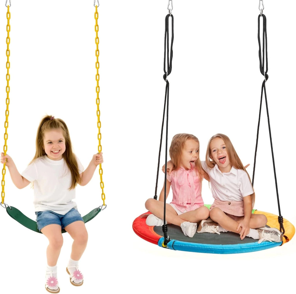 Set di 2 altalena con nido e sedile a dondolo, altalena rotonda con corda regolabile da 90 a 160 cm, altalena a disco in Eva, 2 altalene per bambini (ciascuna) portata fino a 150 kg, per