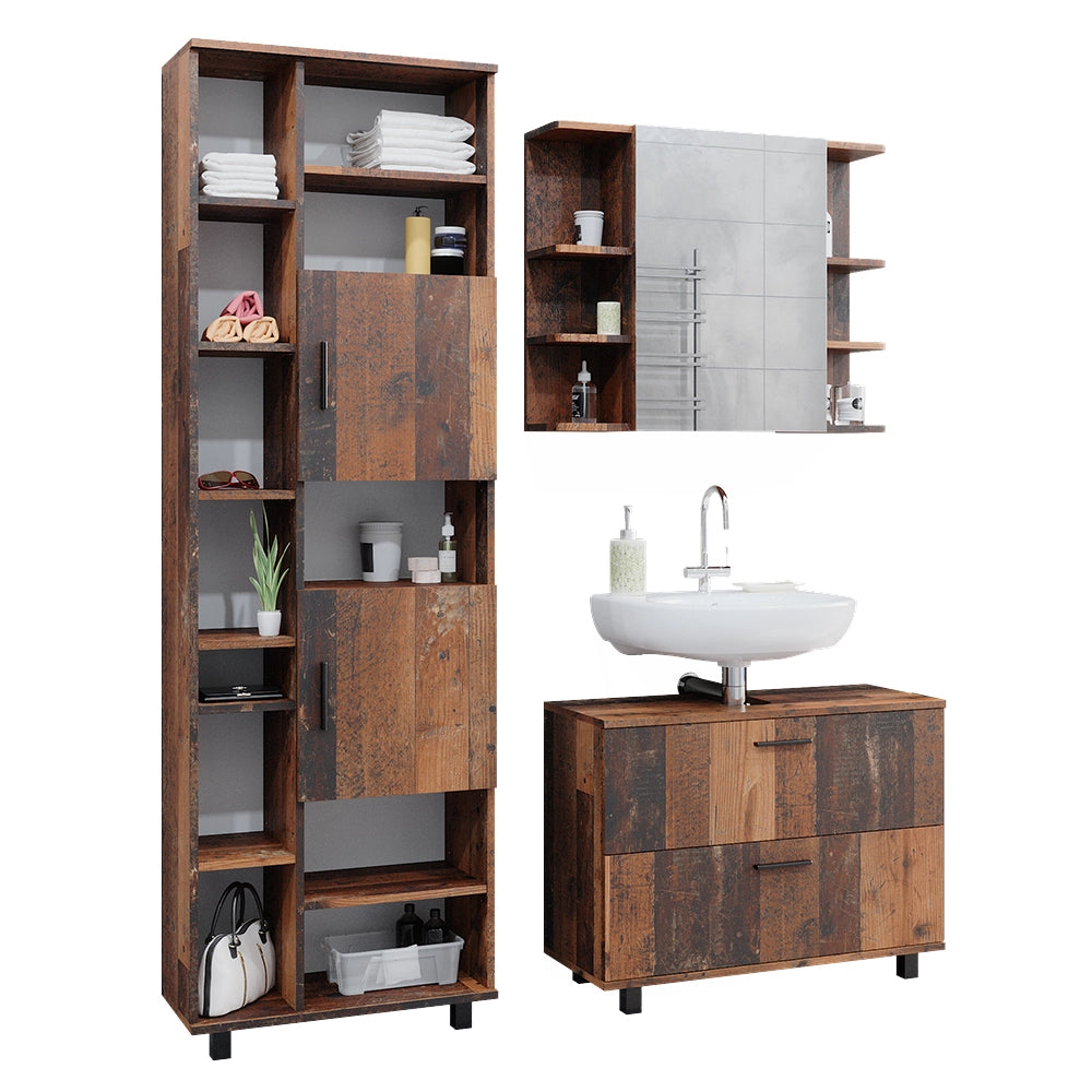 Vicco Set di mobili da bagno Rovere rustico 3 parti, con colonna