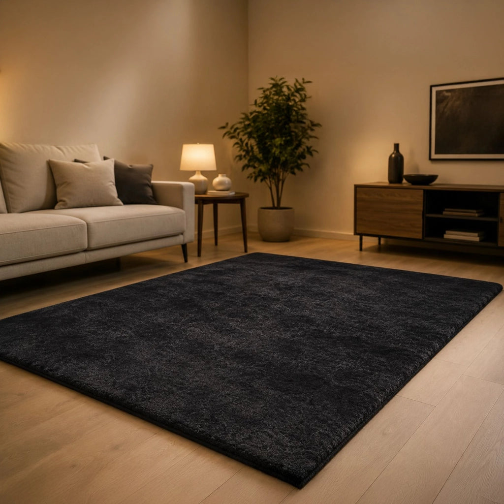 Latenega, Tappeto Altezza Pelo 35 mm 100% Poliestere, 190x133 cm Nero