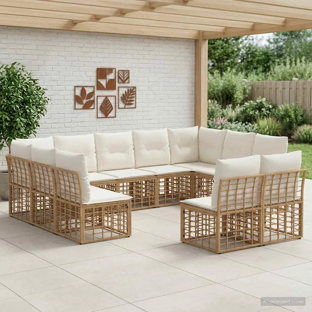 Set di divani da esterno Naturale e Bianco Crema Poliestere