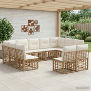 Set di divani da esterno Naturale e Bianco Crema Poliestere