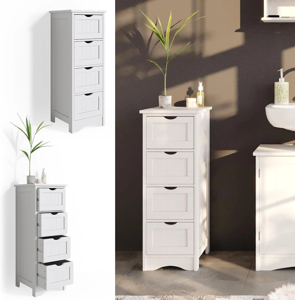 Cassettiera da bagno Bianco, Grigio, 30 x 81 cm, combinabile con altri mobili della serie Bianco