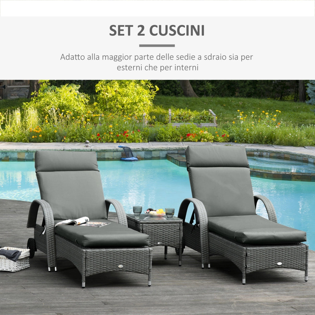 Set 2 Cuscini per Sdraio da Esterno Imbottiti in Cotone con Cinghie, 196x55x8 cm, Grigio Scuro
