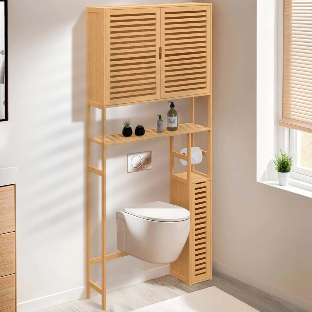 IDMarket - Mueble de aseo BEA 3 en 1 con armarios de bambú