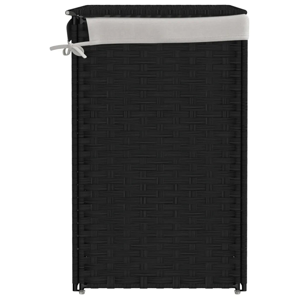 Cesto Portabiancheria 2 Sezioni Nero 53x35x57 cm Polyrattan