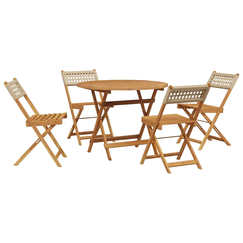 Set Pranzo da Giardino 5 pz Beige Polyrattan e Legno Massello 3281768