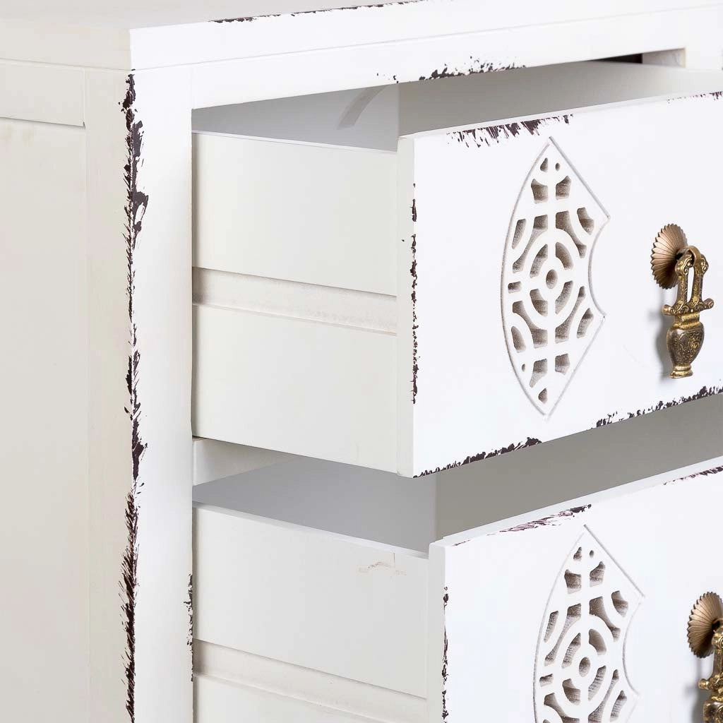 Mesita de madera con 3 cajones blanco 45x36x70