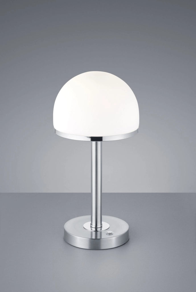 BERLIN LAMPADA TAVOLO LED DIFFUSORE VETRO MEZZA SFERA 4 INTENSITA' DI LUCE COLORE ACCIAIO H.39CM 3000K 450LM 4,5W