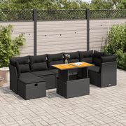 vidaXL Set Divani da Giardino con Cuscini 8 pz Nero Polyrattan Acacia