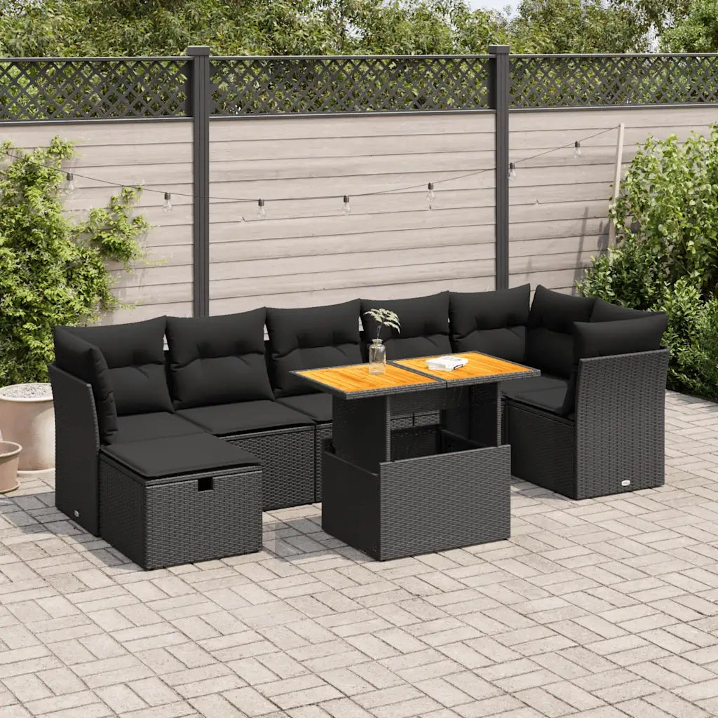 vidaXL Set Divani da Giardino con Cuscini 8 pz Nero Polyrattan Acacia