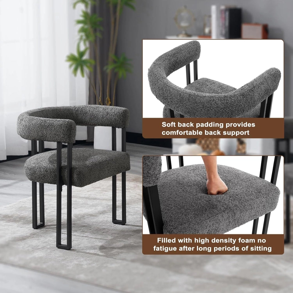 Set 2 Sedie Sala da Pranzo, Sedie da Cucina con Braccioli, Sedia da Pranzo con Gambe in Metallo, Sedia Imbottita per Camera da Letto, Soggiorno, Seduta in Ciniglia, Grigio Scuro, EZS25dgr-2