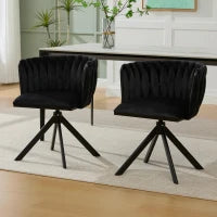 Set da 2 Sedie Girevoli a 180° con Supporto Lombare Ergonomico e Rivestimento Effetto Velluto, 56x50x70 cm, Nero