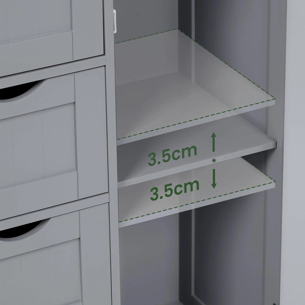 Cassettiera, Mobile da Bagno con 4 Cassetti e 2 Scomparti Regolabili, Mobile Portaoggetti per Bagno/Camera da Letto/Corridoioo/Cucina, Grigio, 56x30x81 cm