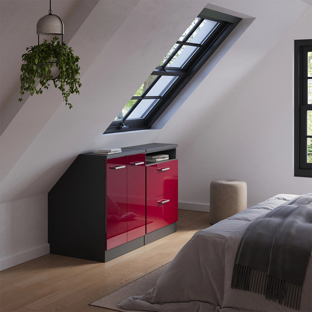 Set di mobili sottotetto Rion Rosso lucido/Antracite 120 cm Set di 2 carcasse armadio profondità 60 cm Vicco
