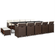 Set da Pranzo da Giardino 15 pz con Cuscini Polyrattan Marrone 46421