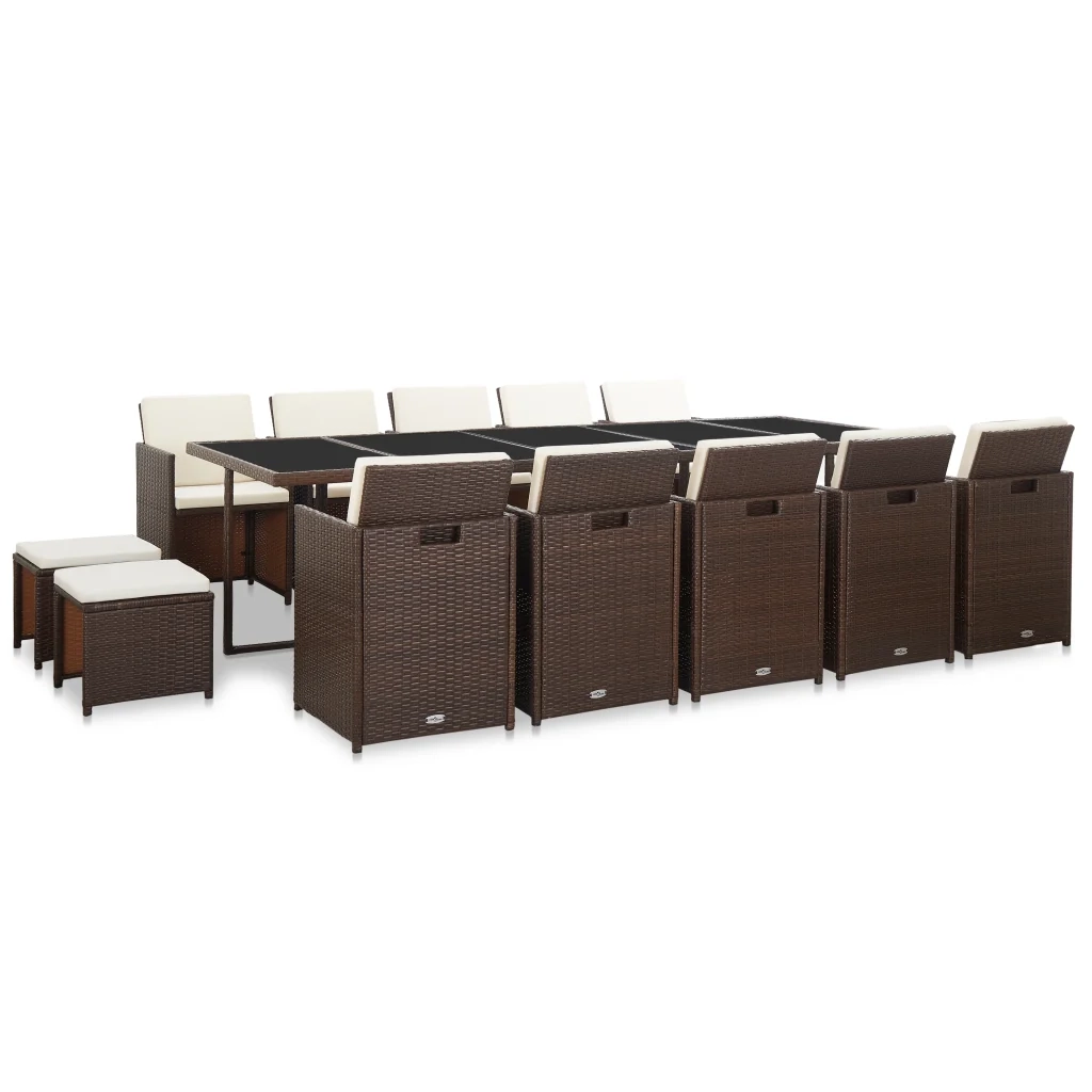 Set da Pranzo da Giardino 15 pz con Cuscini Polyrattan Marrone 46421