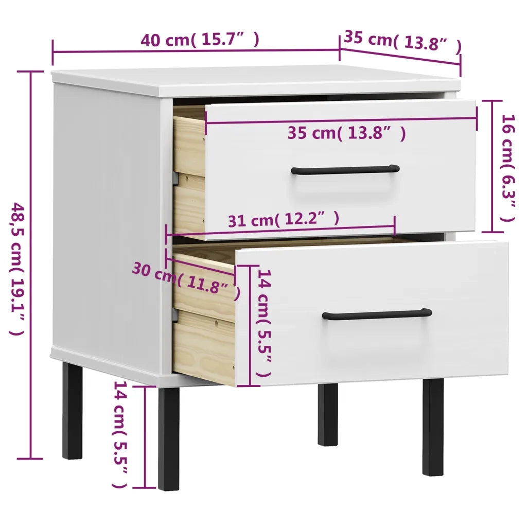Comodino con Gambe in Metallo Bianco Legno Massello Pino OSLO cod mxl 31106