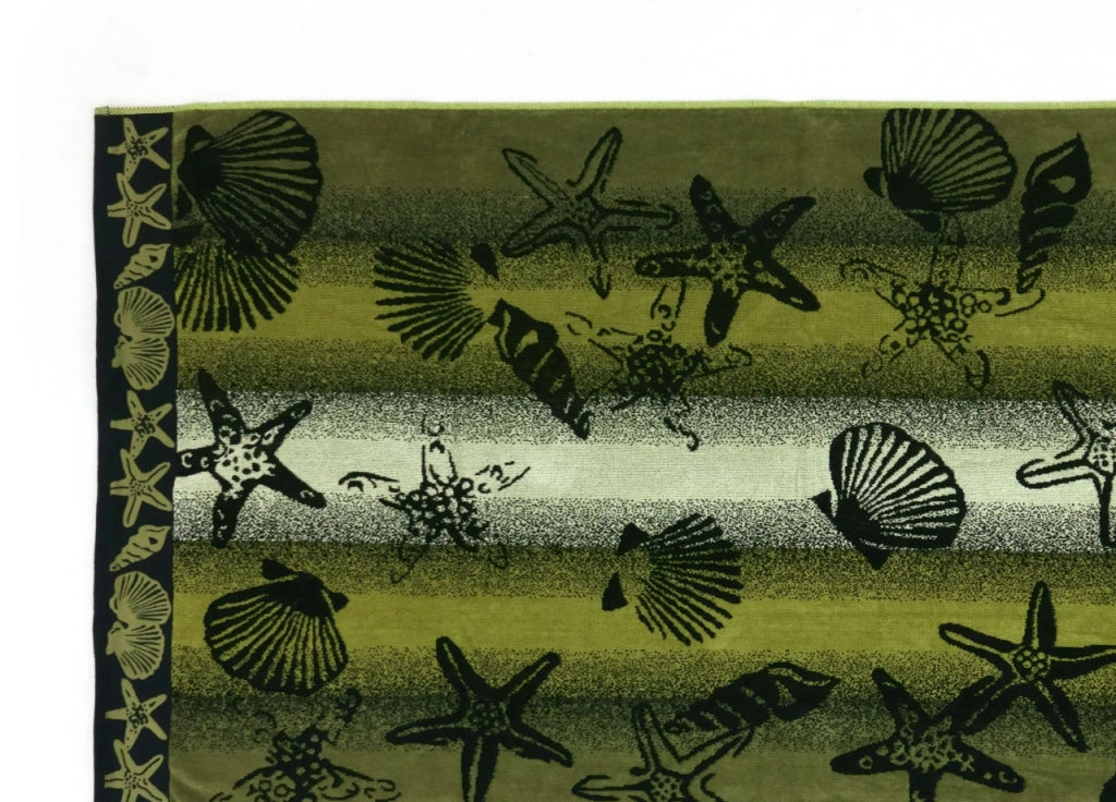 Telo Mare Spiaggia Piscina Jacquard In Spugna Disegno New Shell - 90x170 - Verde