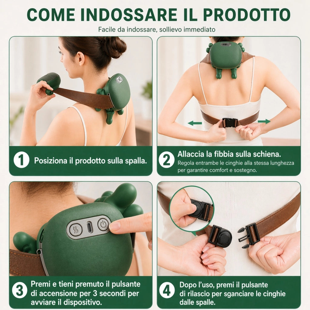 Massaggiatore Per Collo Cervicale e Spalle 4D Shiatsu Con Calore Senza Fili USB