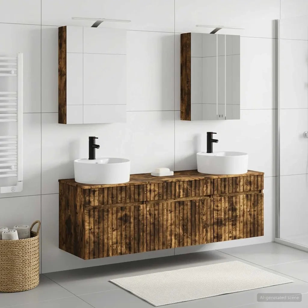 Set di Armadi da Bagno 5 pcs Rovere Fumo 50 x 14,5 x 70 cm 3406595