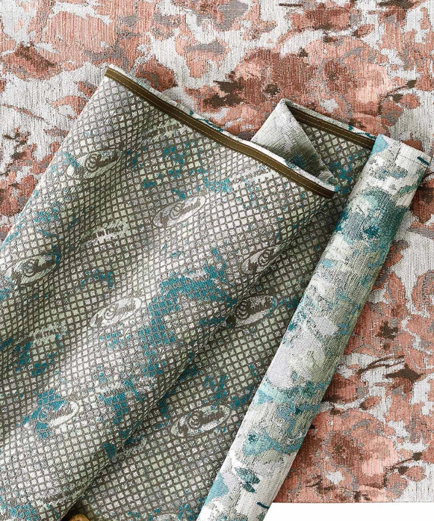 Tappeto floreale moderno con fiori stilizzati DUBAI BEIGE GRIGIO ARGENTO in ciniglia multiuso lavabile antiscivolo cm.115x175
