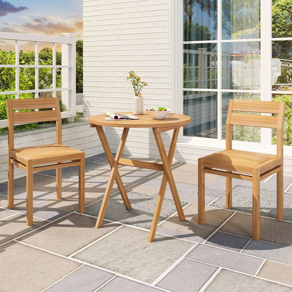 Tavolo rotondo pieghevole in legno di Acacia, tavolo da giardino rotondo, vassoio per doghe struttura a X, barre trasversali rinforzate, chiusura e 2 ganci, per balcone, terrazza, campeggio