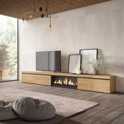 Mobile TV Soggiorno, 368x35x45, Camino elettrico XXL, colore Rovere RF3690