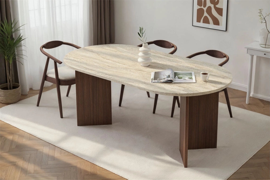 Tavolo da pranzo in legno "Sablin" 180 x 90 x 75 cm - Travertino
