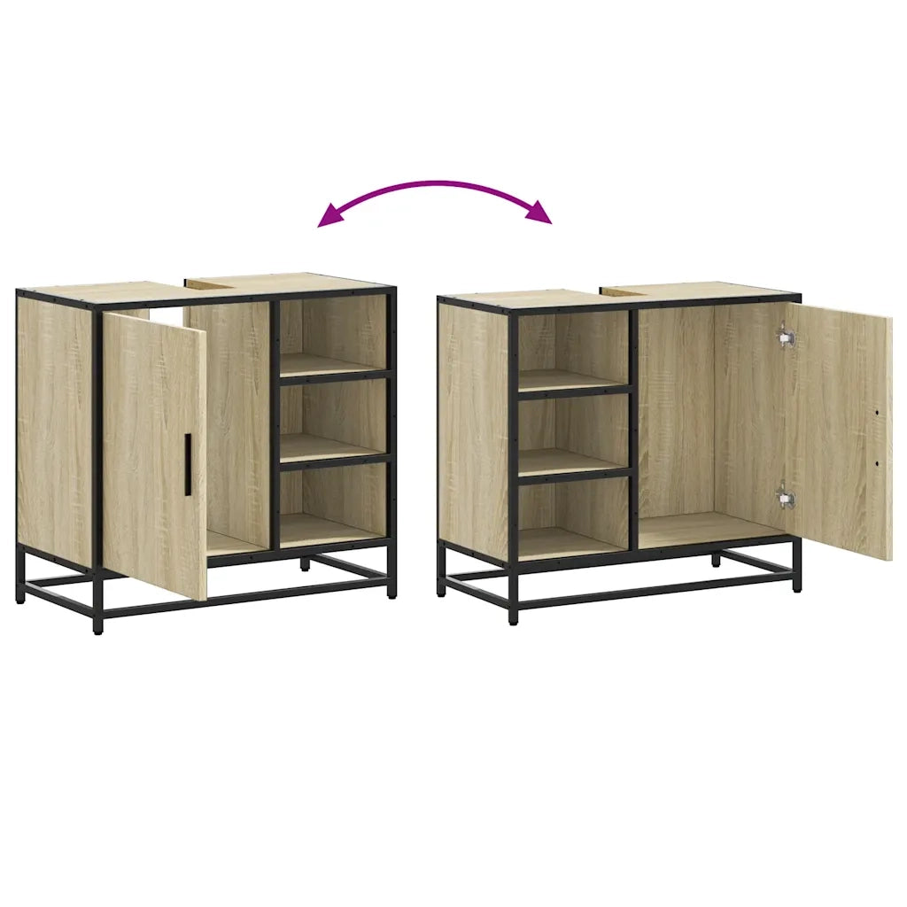 Mobiletto per Lavabo da Bagno Rovere Sonoma 65x33x60 cm Legno Massello 849285