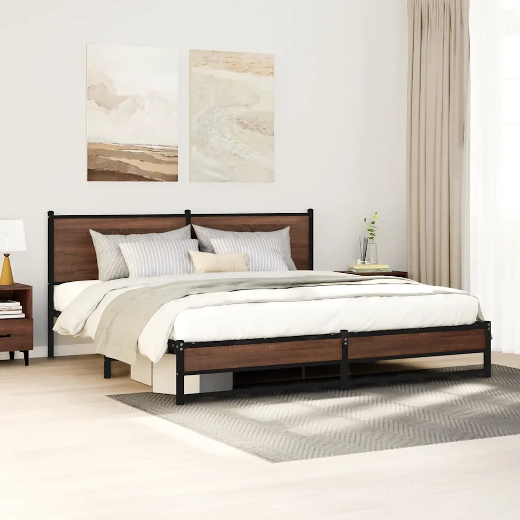 vidaXL Giroletto senza Materaso in Metallo Rovere Marrone 180x200 cm