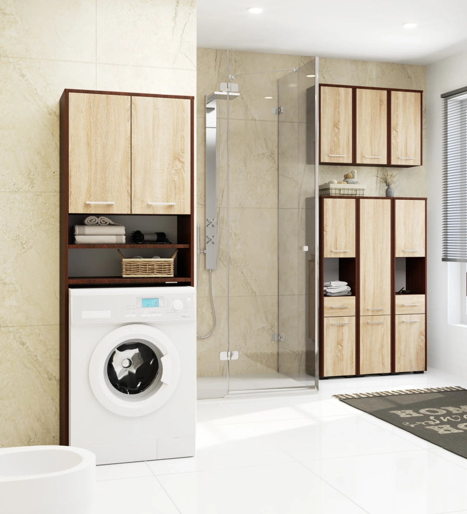 Colonna da bagno AKORD FIN per incasso di una lavatrice Wengé 64 cm 2 ante inserto frontale Sonoma Quercia 64x30x180 cm