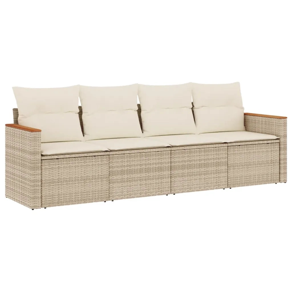 Set Divano da Giardino 4 pz con Cuscini Beige in Polyrattan