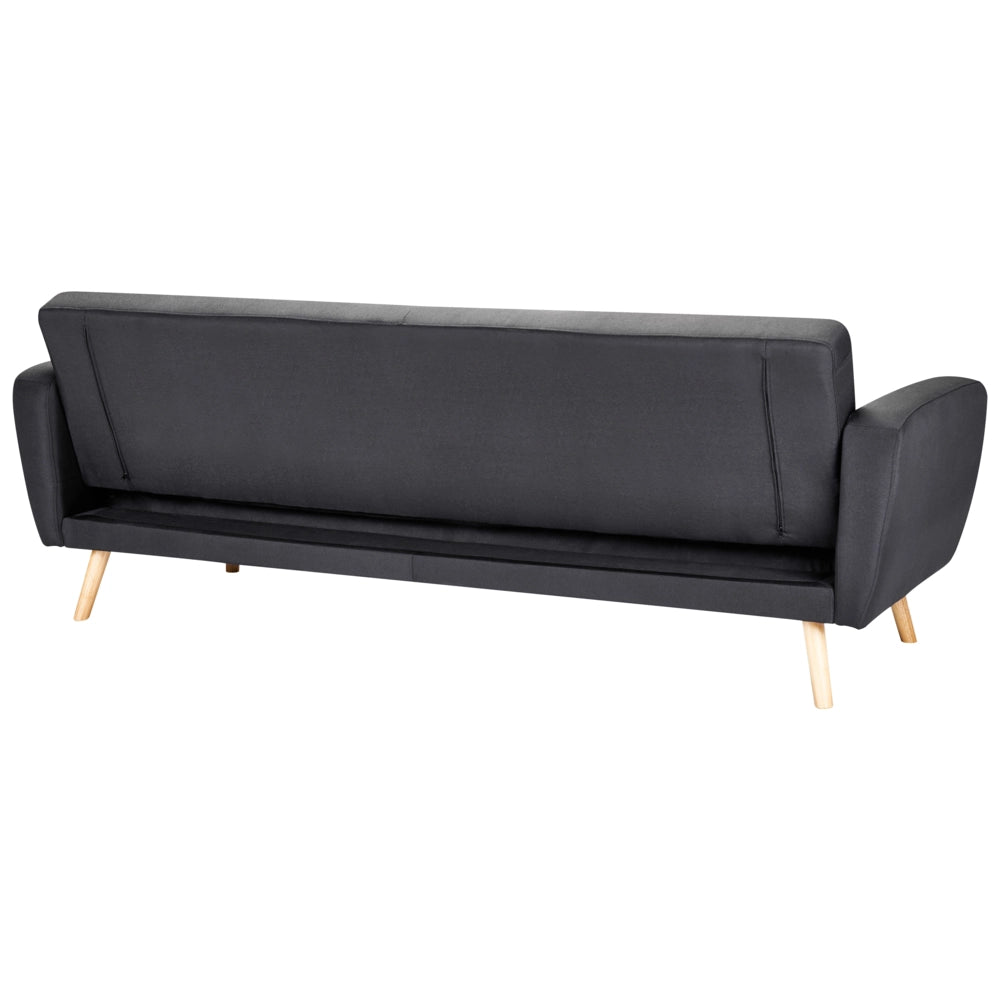 Divano Letto Rivestito In Tessuto Nero 3 Posti Trasformabile Gambe In Legno Soggiorno Moderno E Minimalista