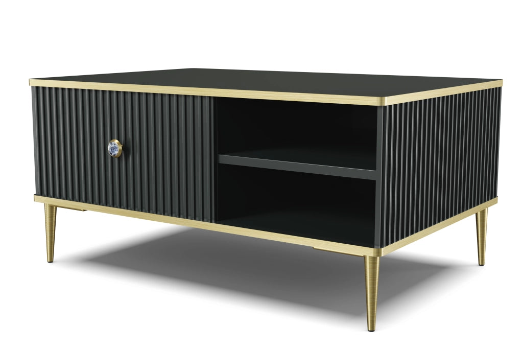 TAVOLINO PETRA 90x60 NERO OPACO GAMBE ORO