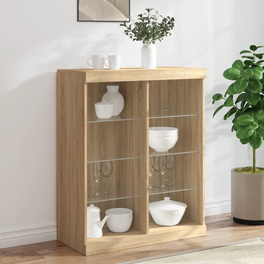 Credenza | Madia | Buffet da pranzo | Armadio da pranzo con Luci LED Rovere Sonoma 81x37x100 cm