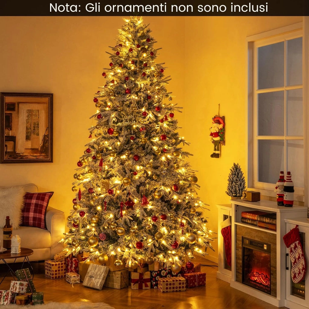 Albero di Natale Innevato 270 cm, Albero di Natale Innevato Pre-illuminato con 600 Luci LED Bianco Caldo, 2198 Punte di Rami e Base in Metallo Pieghevole (270 cm)