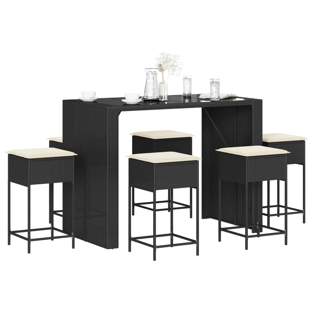 Set Bar da Giardino 7 pz con Cuscini in Polyrattan Nero 3261510