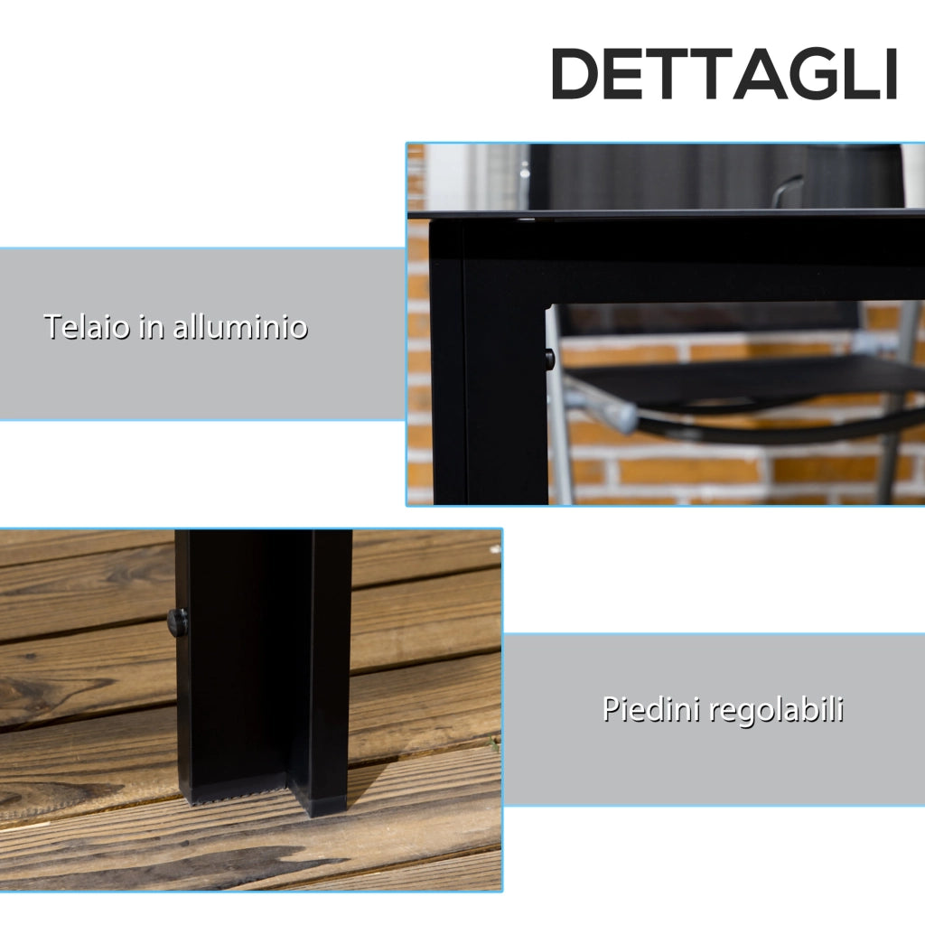 Tavolo da Giardino Rettangolare 6 Posti ¨C Zephmum ¨C Vetro Alluminio Nero 150x90