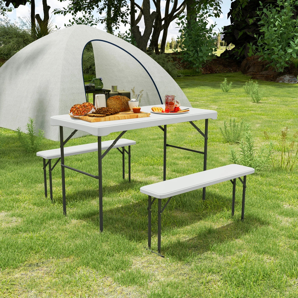 Tavolo da giardino pieghevole con panche ¨C zephmum ¨C grigio chiaro, bianco, 113 cm
