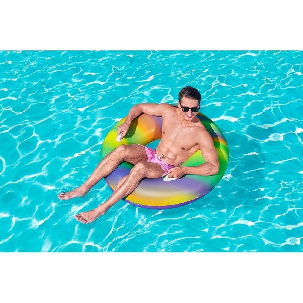 Trade Shop - Salvagente Fashion Rainbow Stampa Multicolore 119 Cm Con Maniglie Piscina 36352 -
