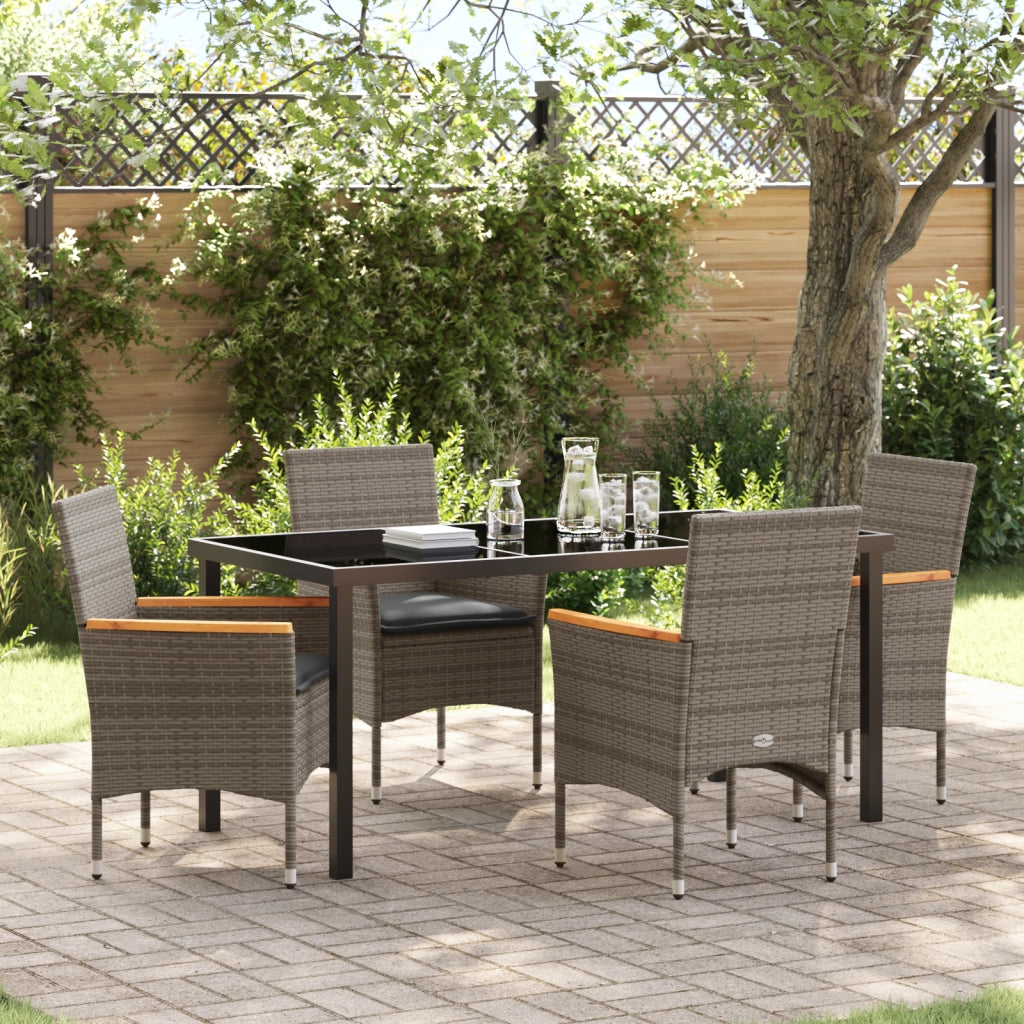 Set da Pranzo da Giardino a 5 Pezzi con Cuscini in Rattan Polietilene Grigio