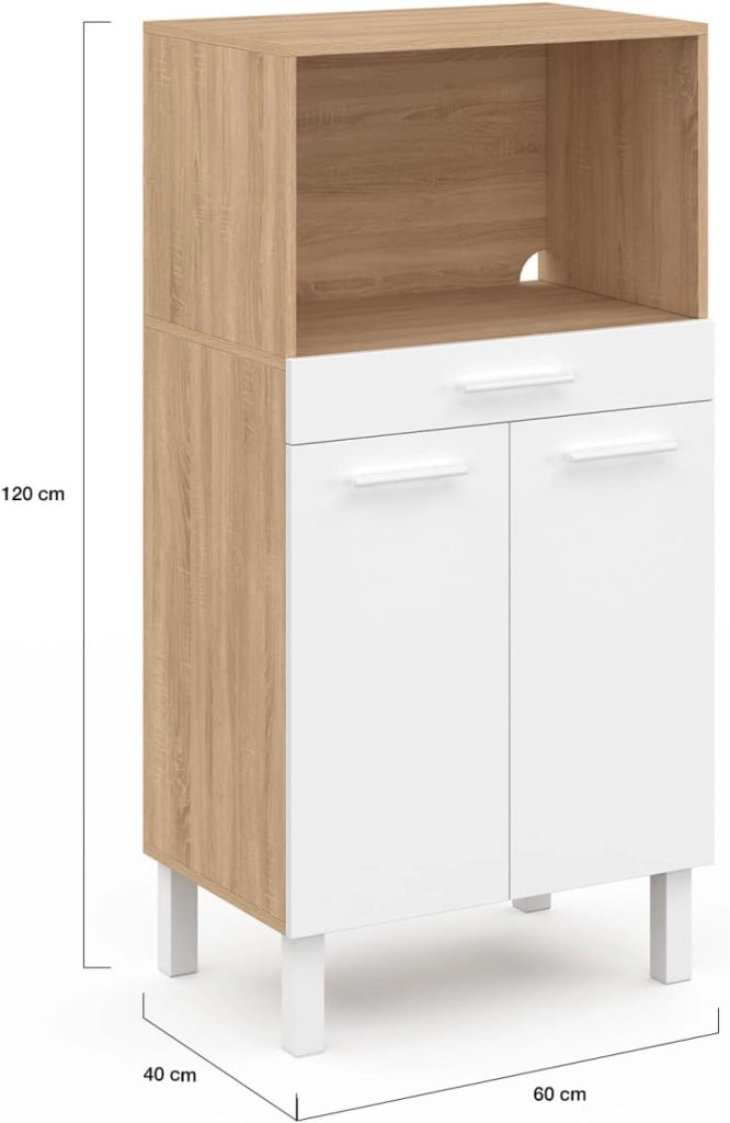 CINA 60 cm midway high cassettiera da cucina per microonde 1 cassetto 2 ante finitura faggio e bianco