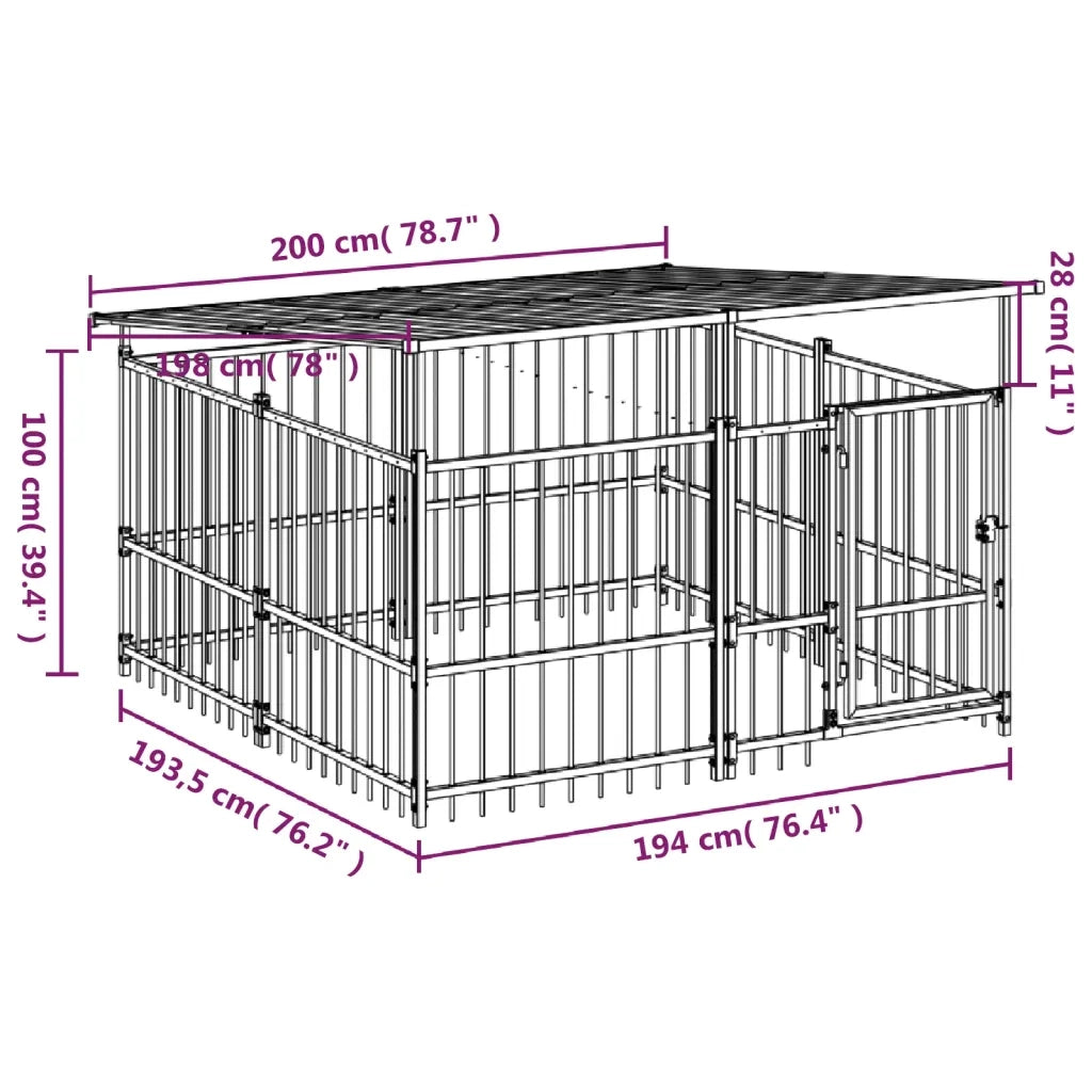 Gabbia per Cani da Esterno con Tetto in Acciaio 3,75 m² 3124607