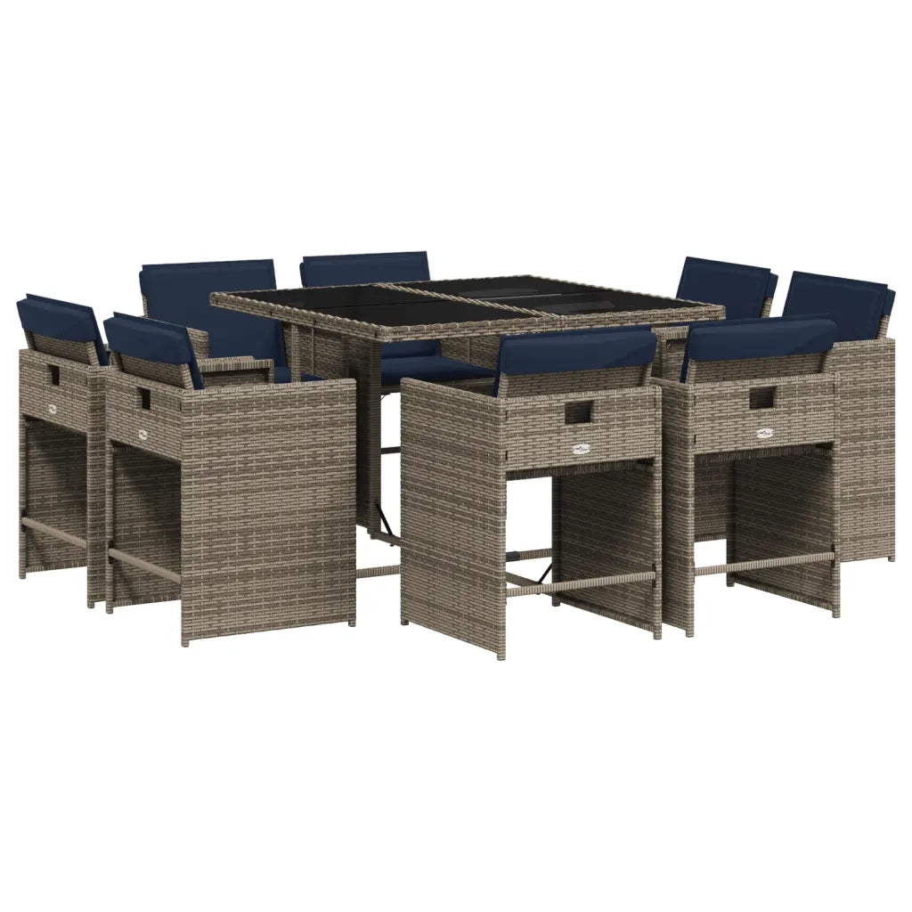 Set da pranzo da giardino da 9 pz con Cuscini in Polyrattan Grigio 3277968