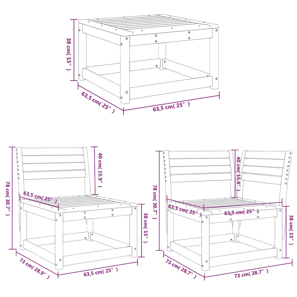 Set Salotto da Giardino 4 pz Marrone Cera Legno Massello Pino